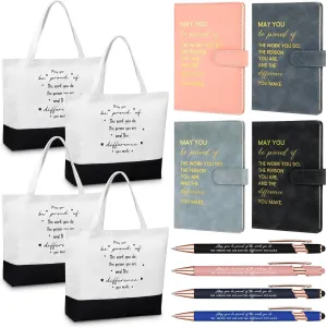 Paterr Thank You Appreciation Gifts Leather Notebooks Canvas Tote Bags Ballpoint Pens for Employee (Classic Colors,4 Sets)