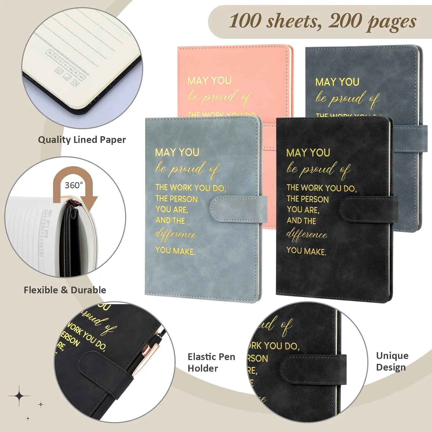Paterr Thank You Appreciation Gifts Leather Notebooks Canvas Tote Bags Ballpoint Pens for Employee (Classic Colors,4 Sets)