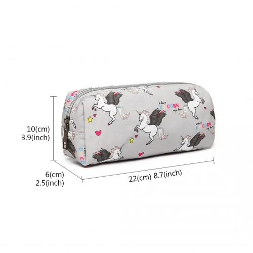 PC-UN - MISS LULU UNICORN CANVAS PENCIL CASE - GREY