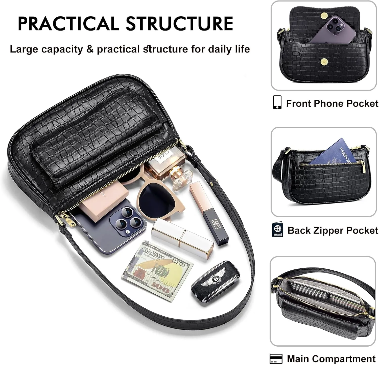 Peacocktion Shoulder Bag for Women Trendy Small Vegan Leather Crossbody Purses Handbags