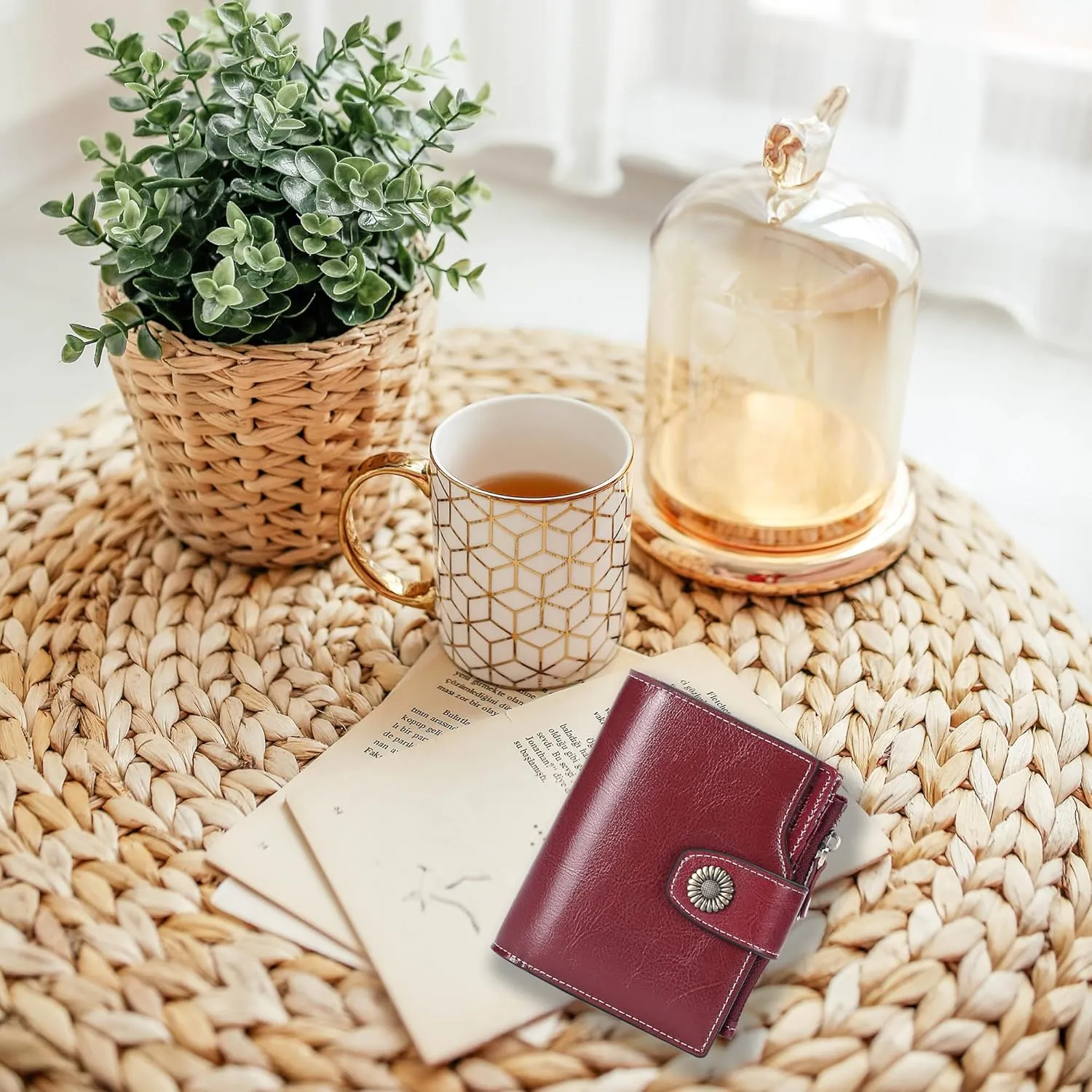 Personalized Customized Small Wallet,Engraved Name Leather Wallets Bifold Card Holder RFID Blocking with Zipper Coin Pocket Purse For Women (Wax-Burgundy)