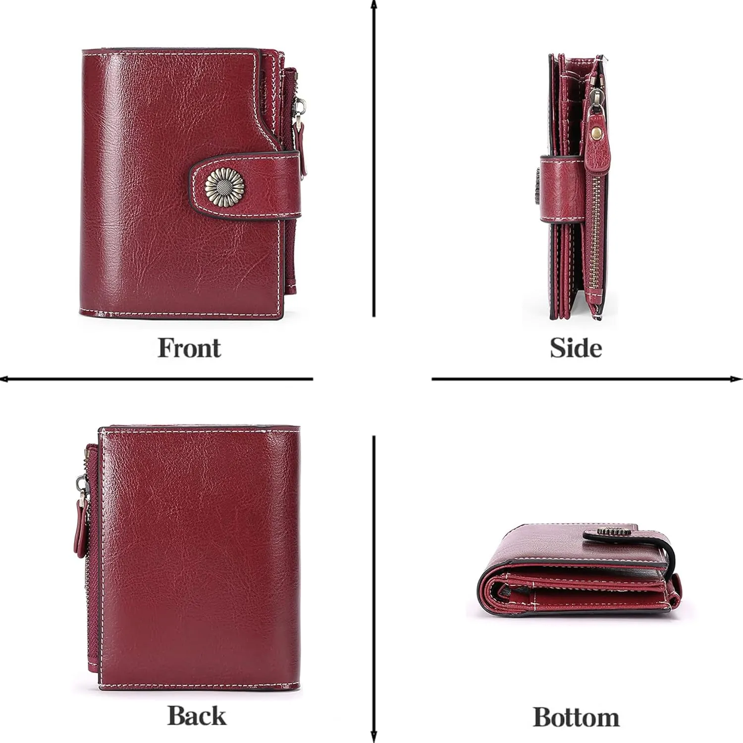 Personalized Customized Small Wallet,Engraved Name Leather Wallets Bifold Card Holder RFID Blocking with Zipper Coin Pocket Purse For Women (Wax-Burgundy)