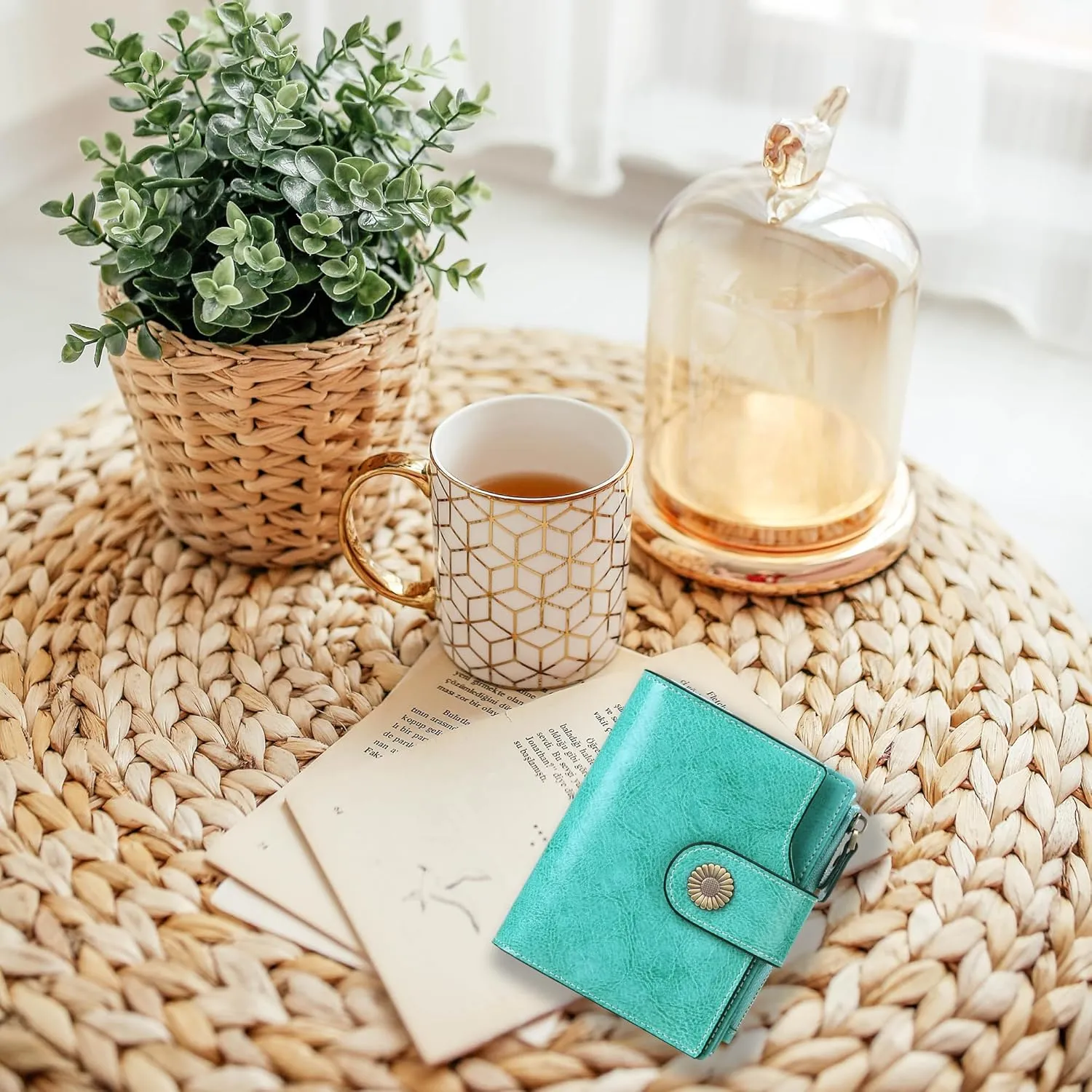 Personalized Customized Small Wallet,Engraved Name Leather Wallets Bifold Card Holder RFID Blocking with Zipper Coin Pocket Purse For Women (Wax-Emerald Green)