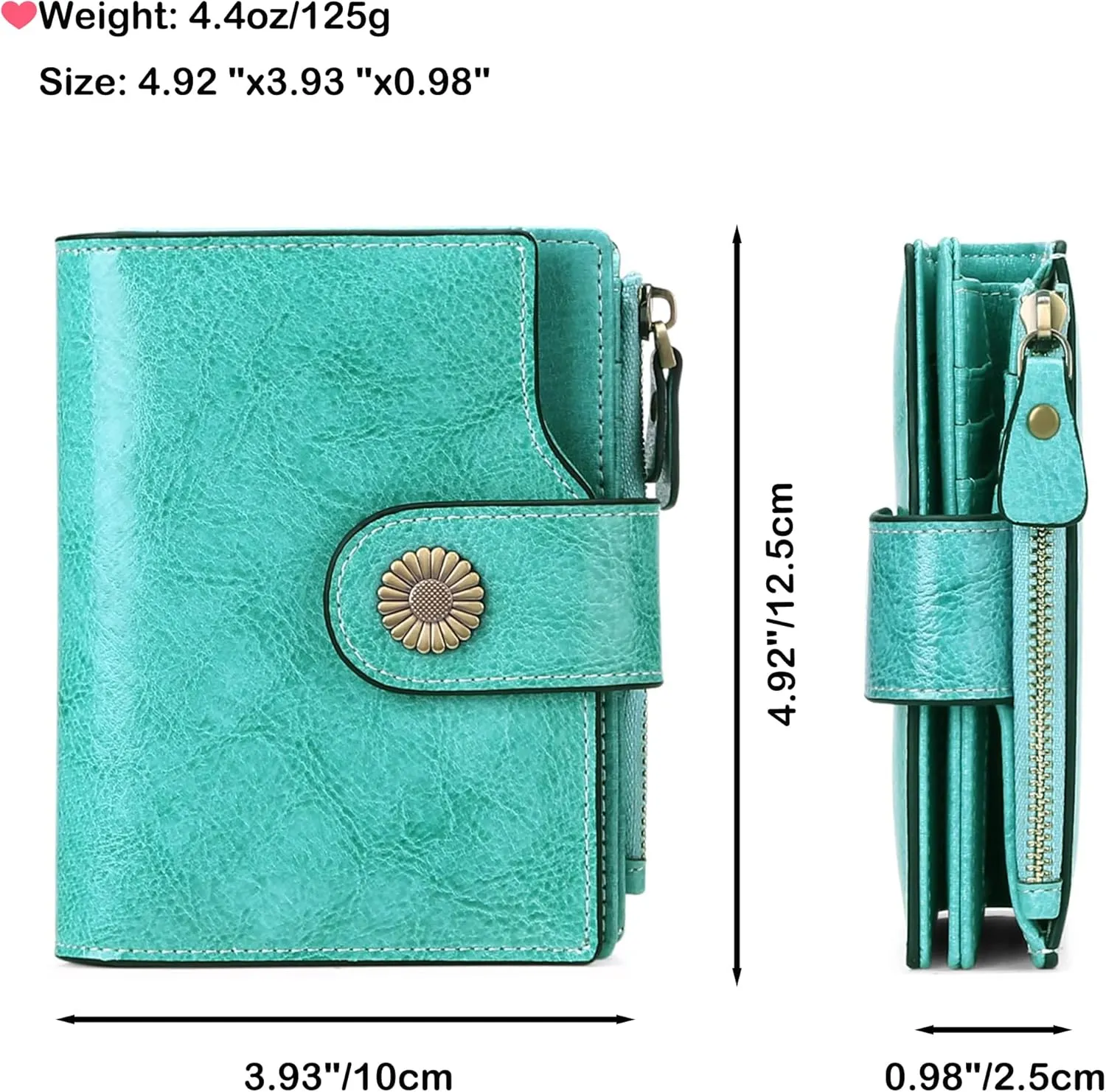 Personalized Customized Small Wallet,Engraved Name Leather Wallets Bifold Card Holder RFID Blocking with Zipper Coin Pocket Purse For Women (Wax-Emerald Green)