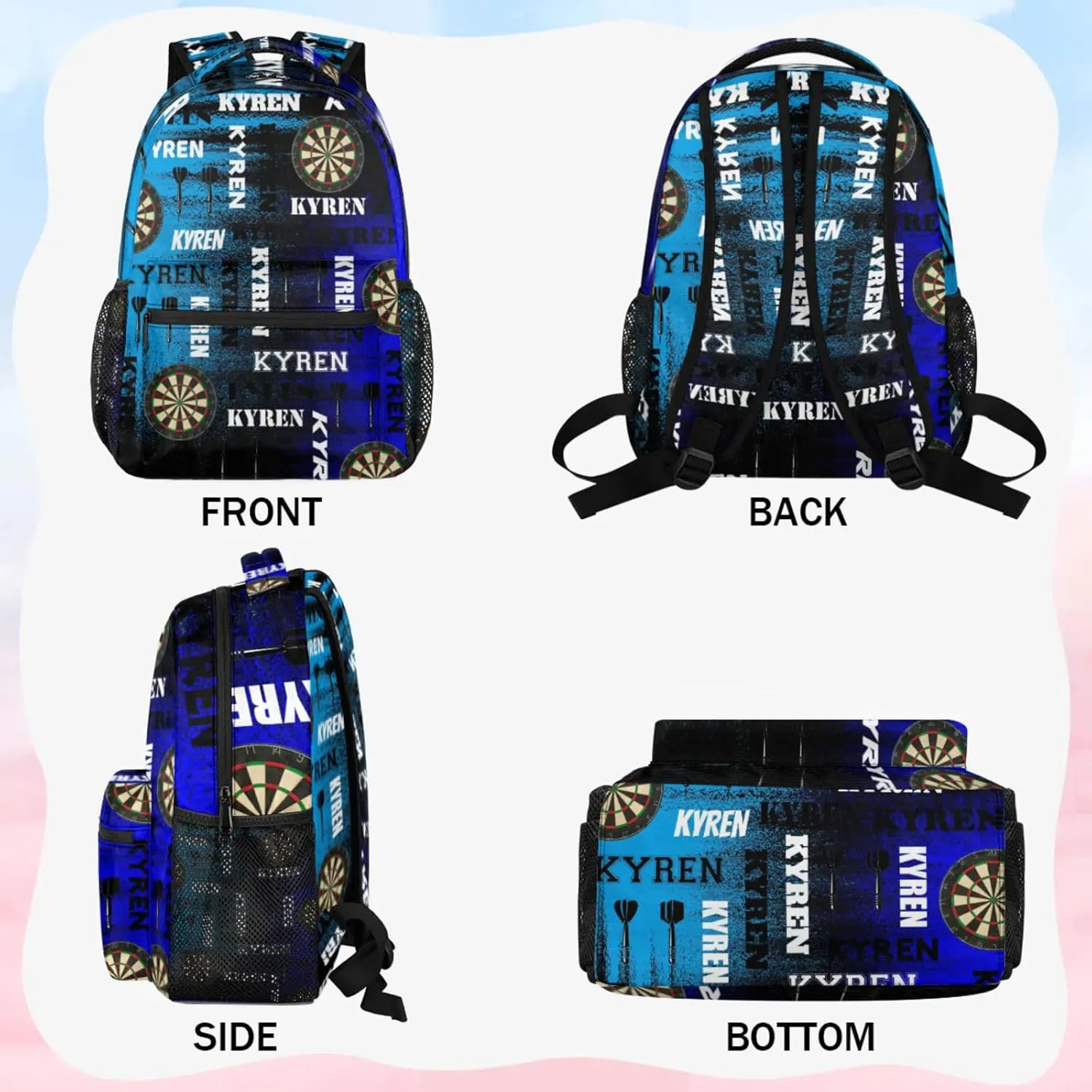 Personalized Darts Backpack, Customized Sports Bag Backpack for Men Women, Custom Name Laptop Backpacks Travel Camping Daypack, Blue