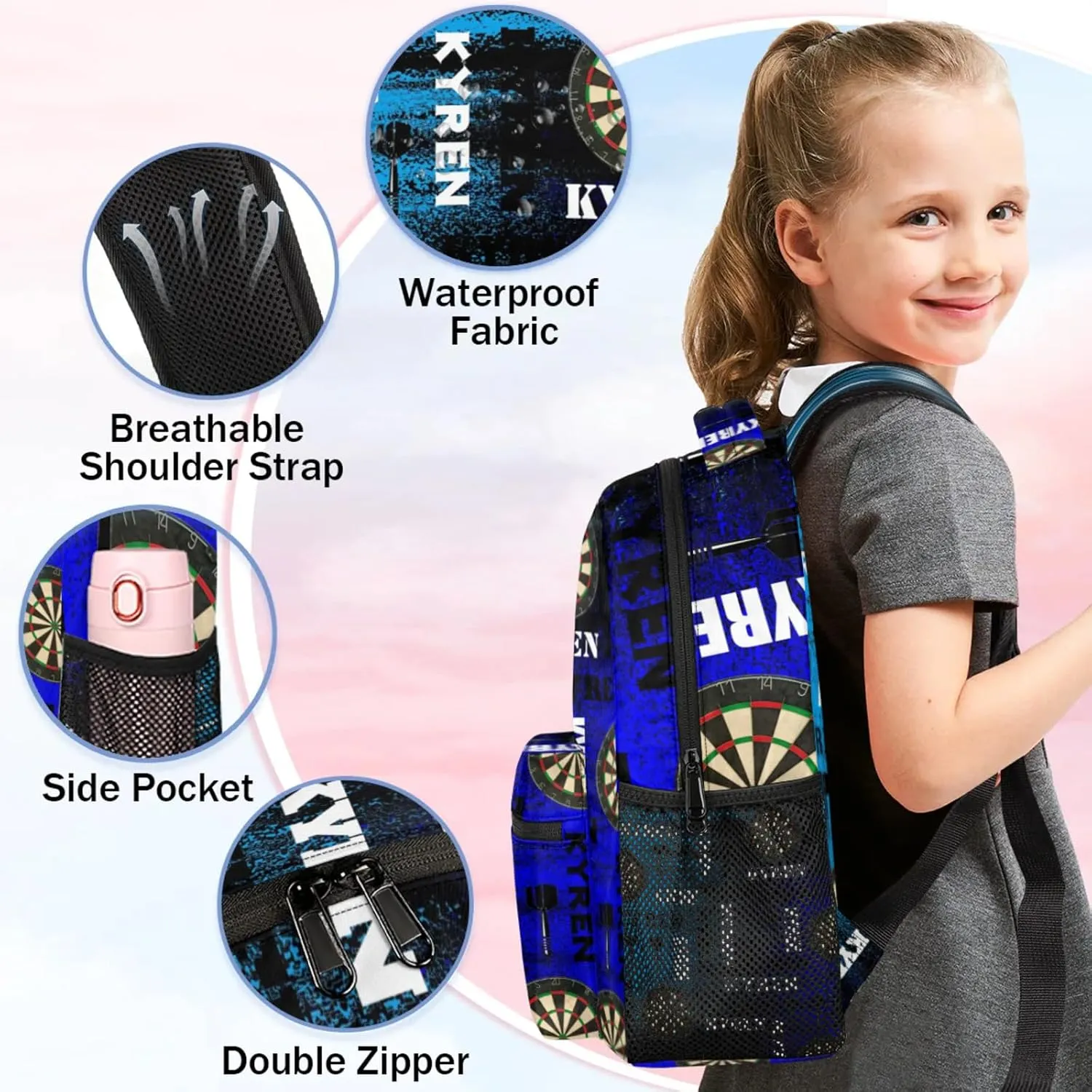 Personalized Darts Backpack, Customized Sports Bag Backpack for Men Women, Custom Name Laptop Backpacks Travel Camping Daypack, Blue