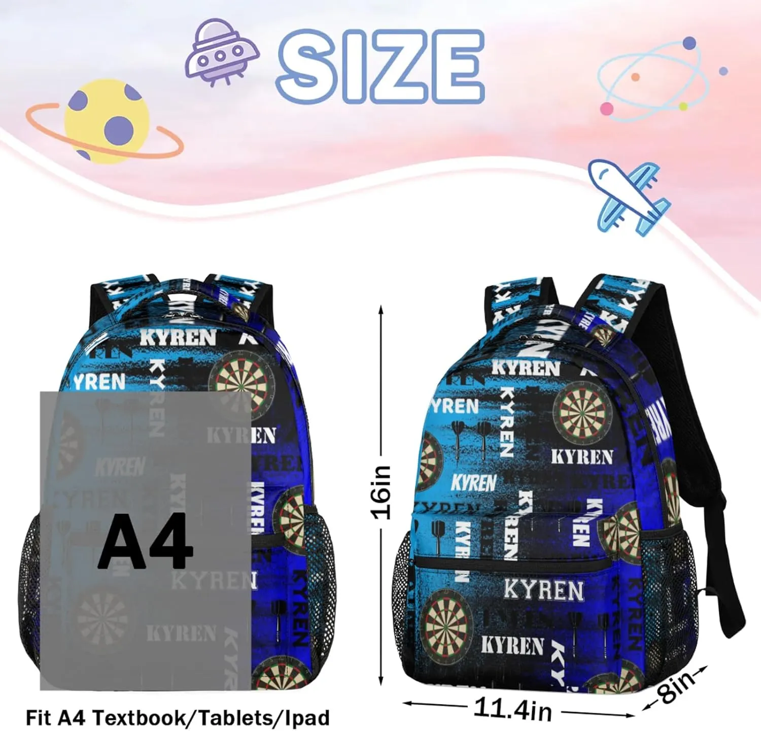 Personalized Darts Backpack, Customized Sports Bag Backpack for Men Women, Custom Name Laptop Backpacks Travel Camping Daypack, Blue