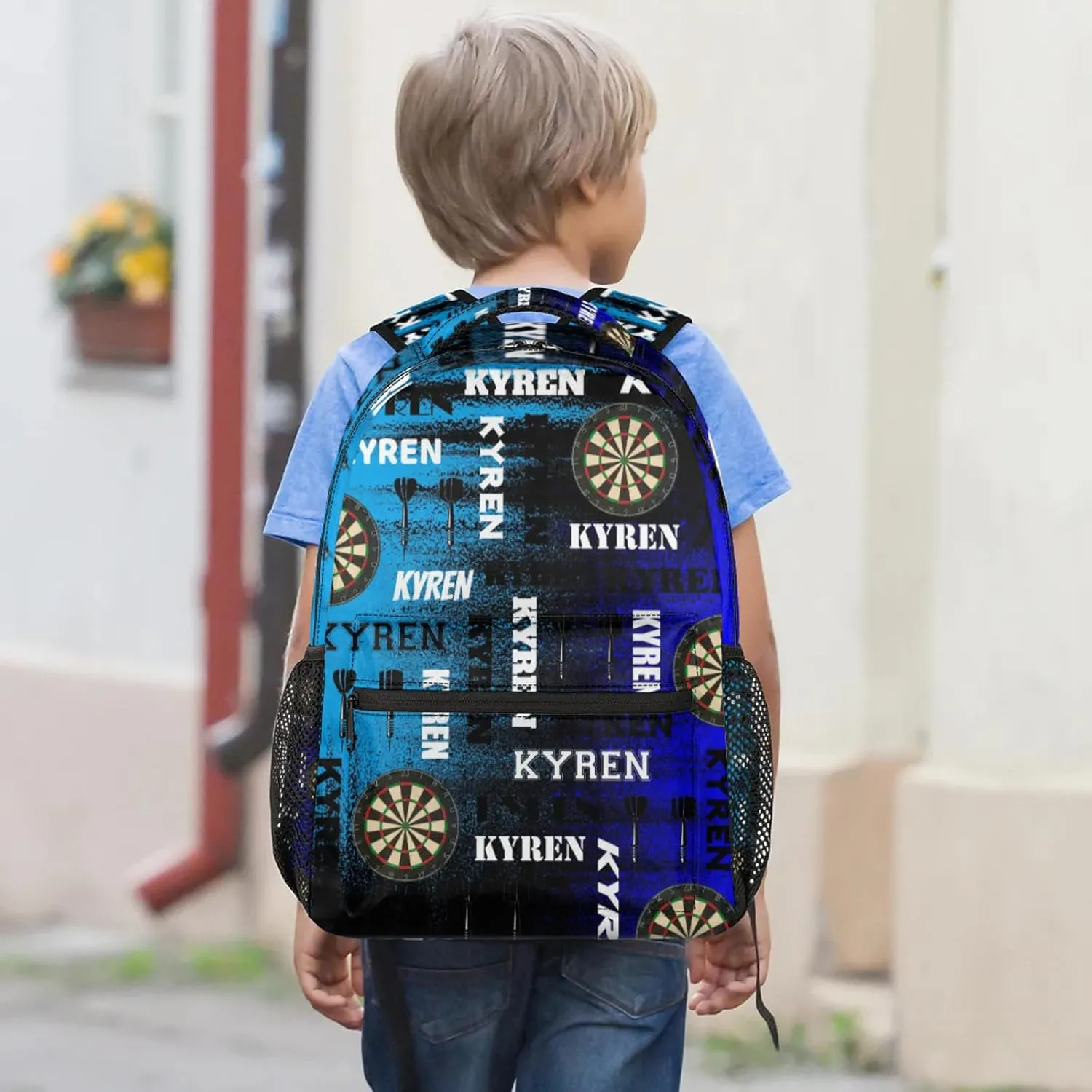 Personalized Darts Backpack, Customized Sports Bag Backpack for Men Women, Custom Name Laptop Backpacks Travel Camping Daypack, Blue