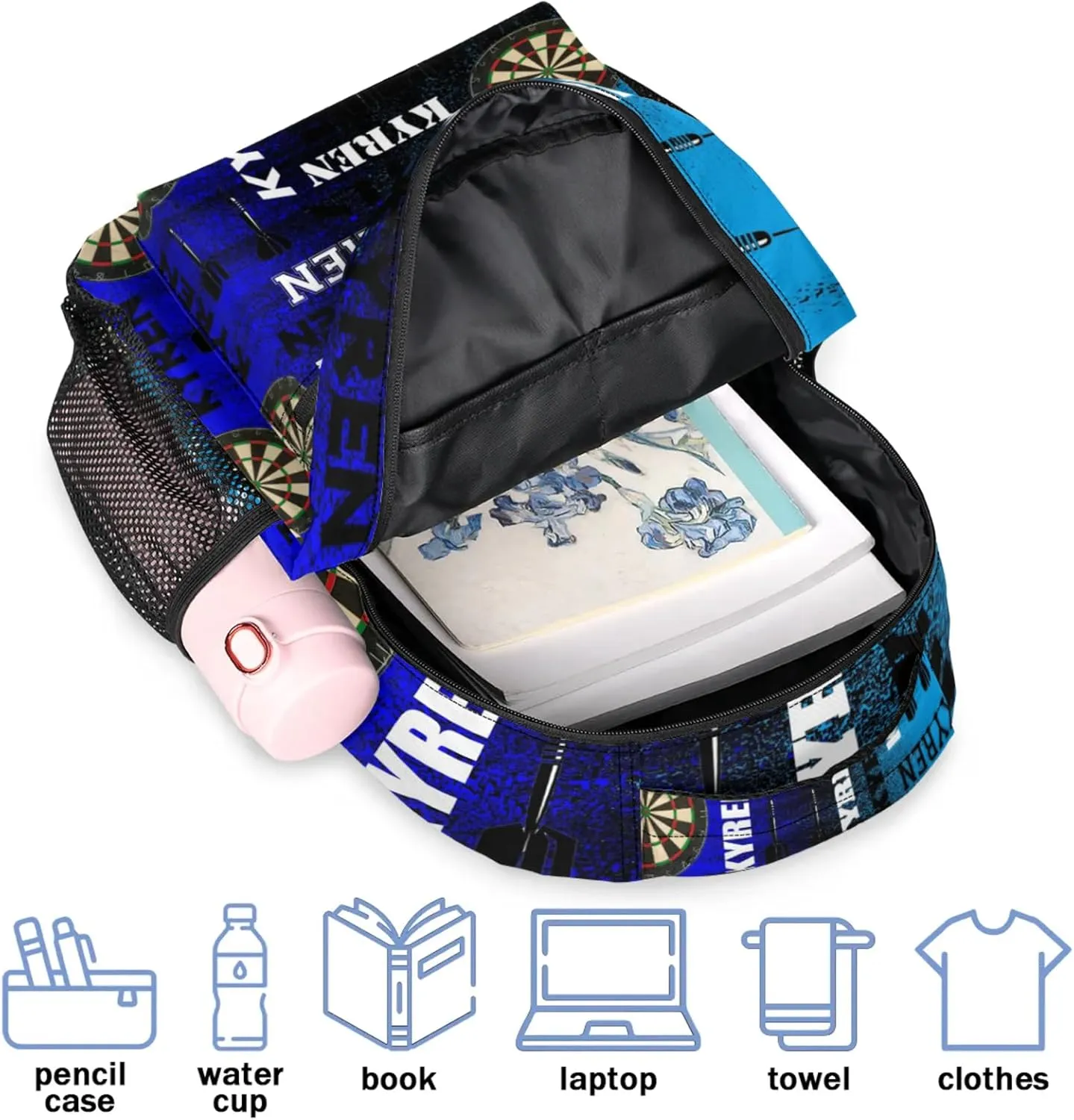 Personalized Darts Backpack, Customized Sports Bag Backpack for Men Women, Custom Name Laptop Backpacks Travel Camping Daypack, Blue