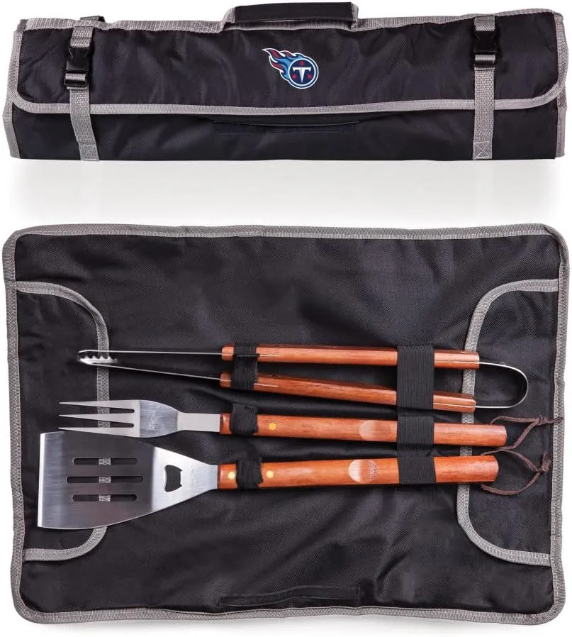 Picnic TIME NFL 3-Piece BBQ Tote & Grill Accessories Set, Outdoor Gril Set with Case, BBQ Spatula, BBQ Fork, and BBQ Tongs, (Black with Gray Accents)