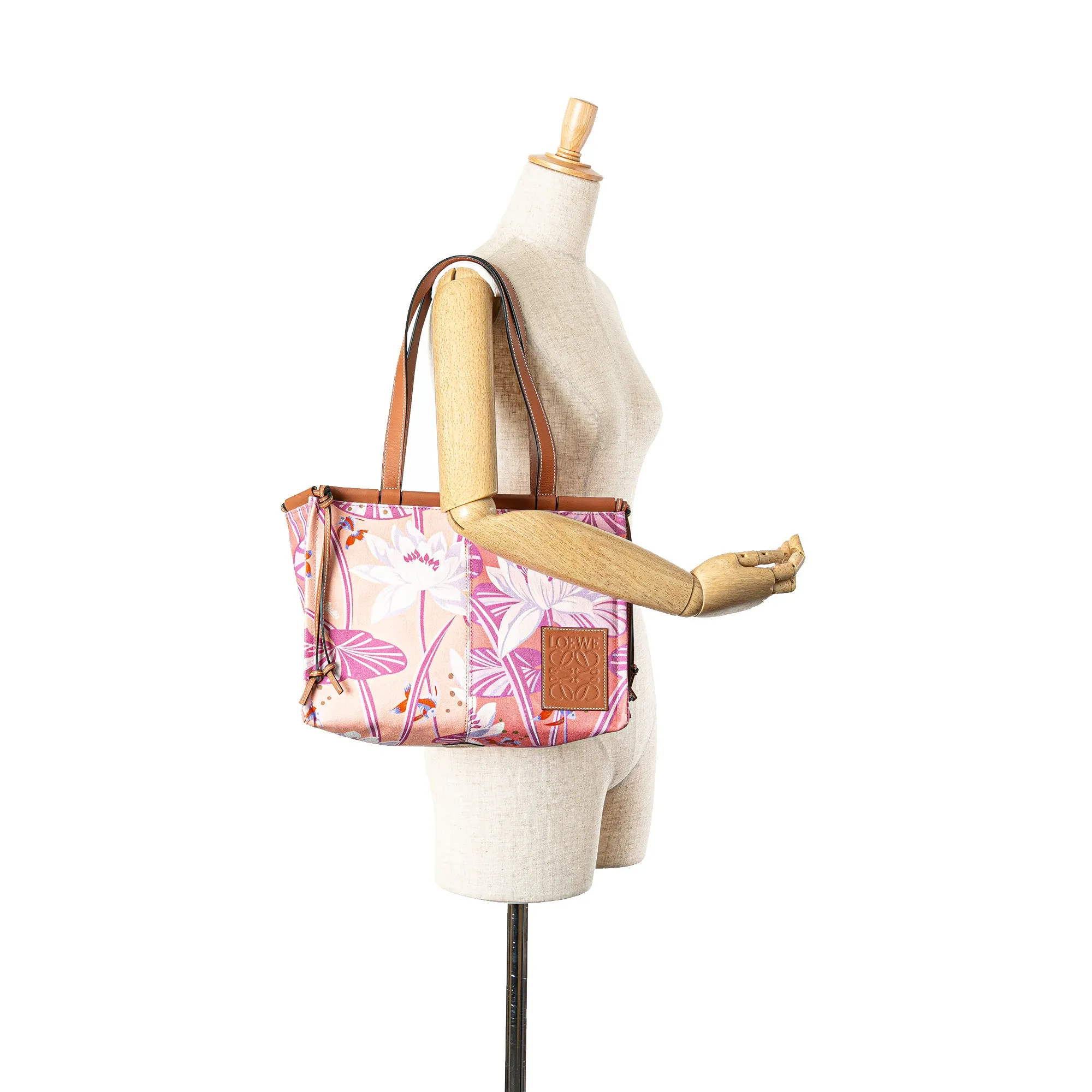 Pink LOEWE Paulas Ibiza Small Canvas Waterlily Print Cushion Tote