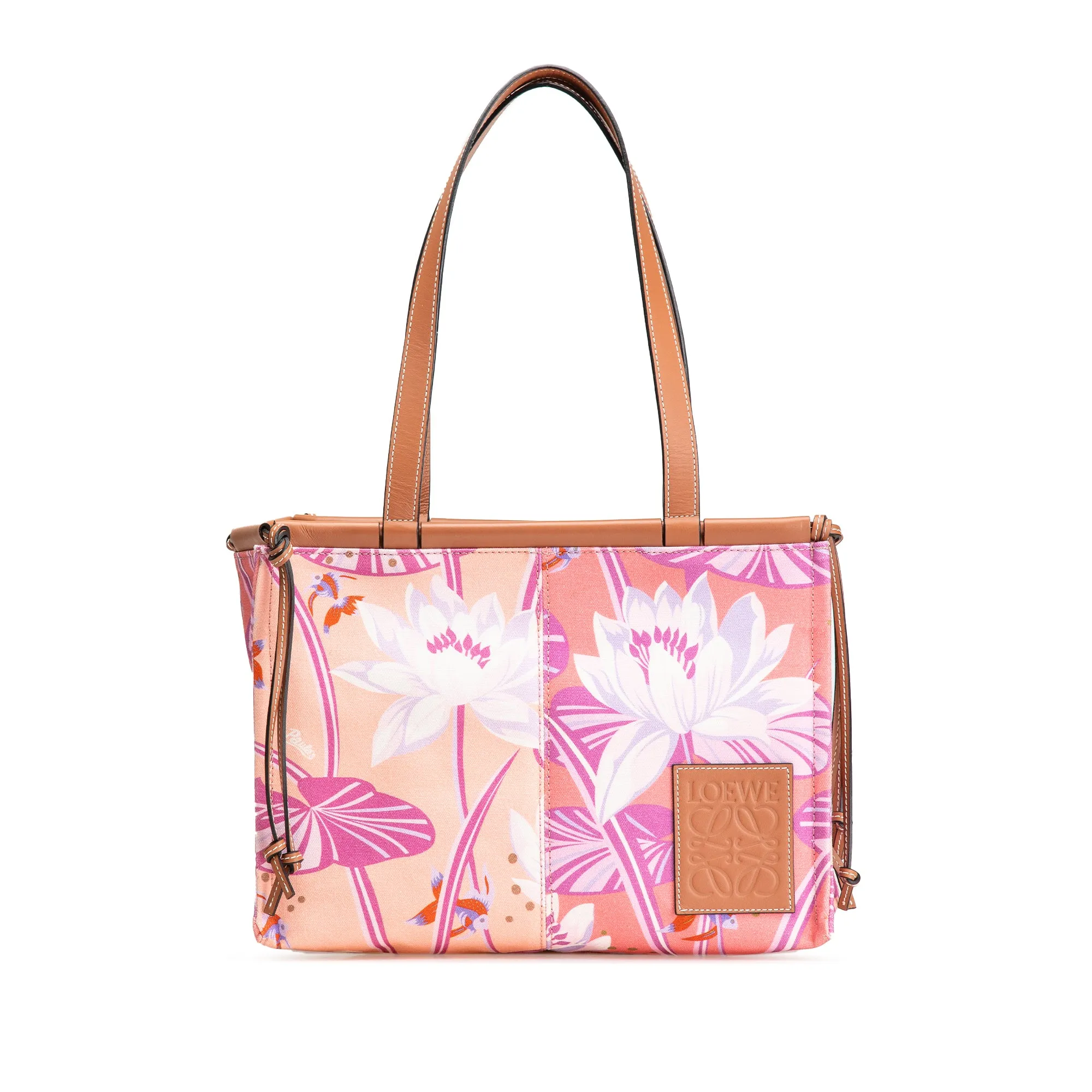 Pink LOEWE Paulas Ibiza Small Canvas Waterlily Print Cushion Tote
