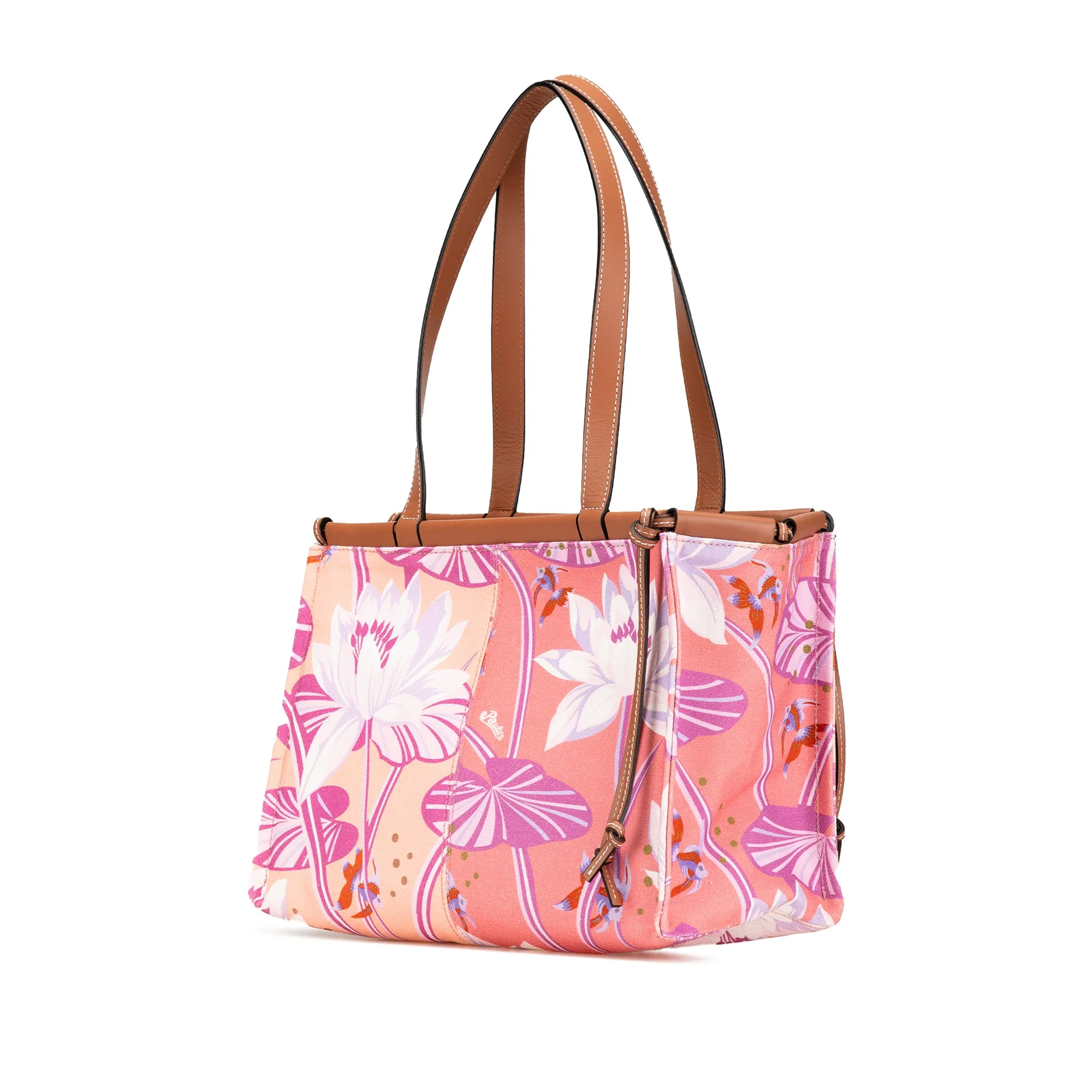 Pink LOEWE Paulas Ibiza Small Canvas Waterlily Print Cushion Tote