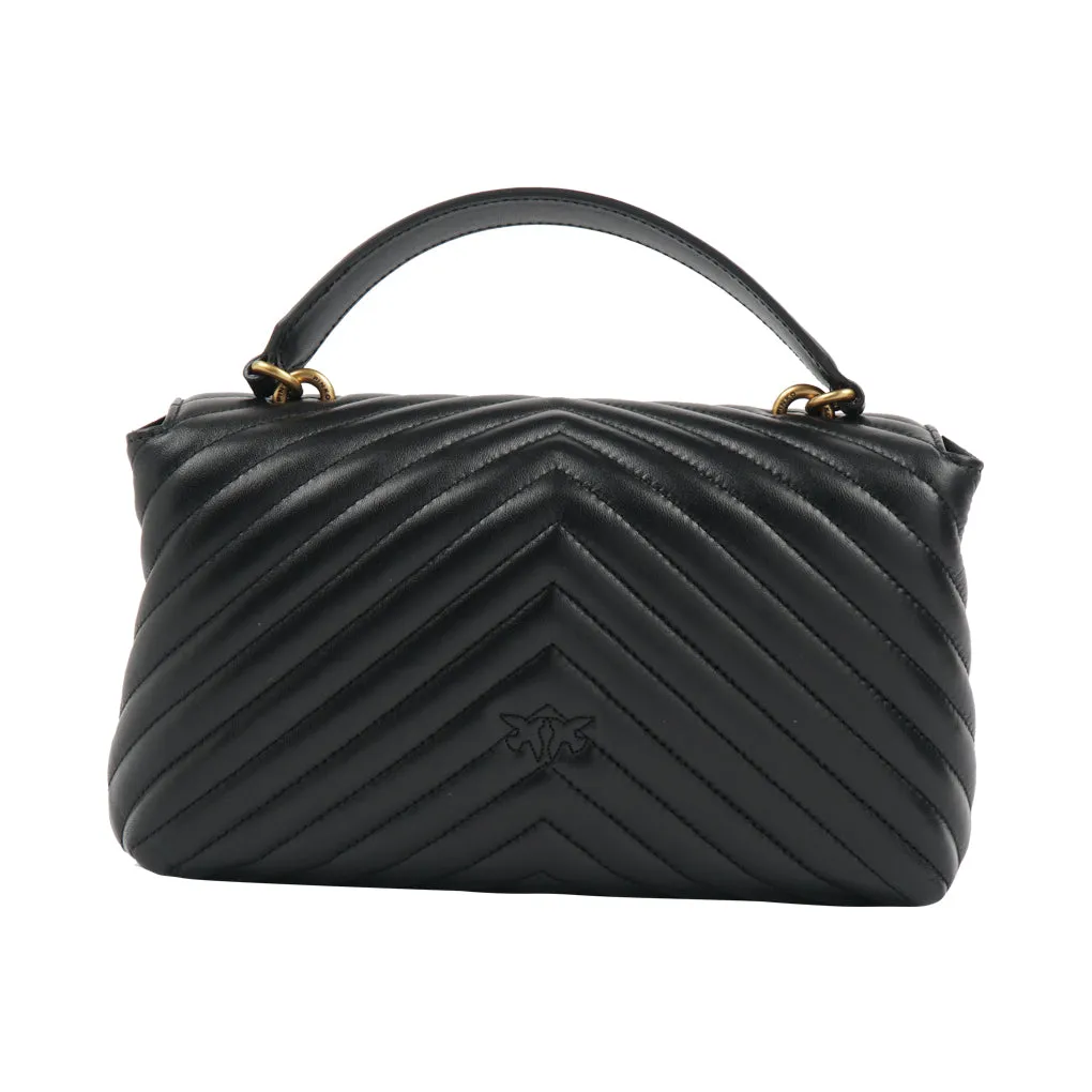 Pinko Luxe Chevron Quilted Bag in Black-Gold with Twin Bird Buckle