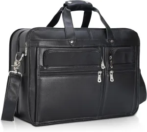 Polare 17'' Napa Leather Briefcase Laptop Attache Case Messenger Bag For Men Fits 15.6'' Laptop