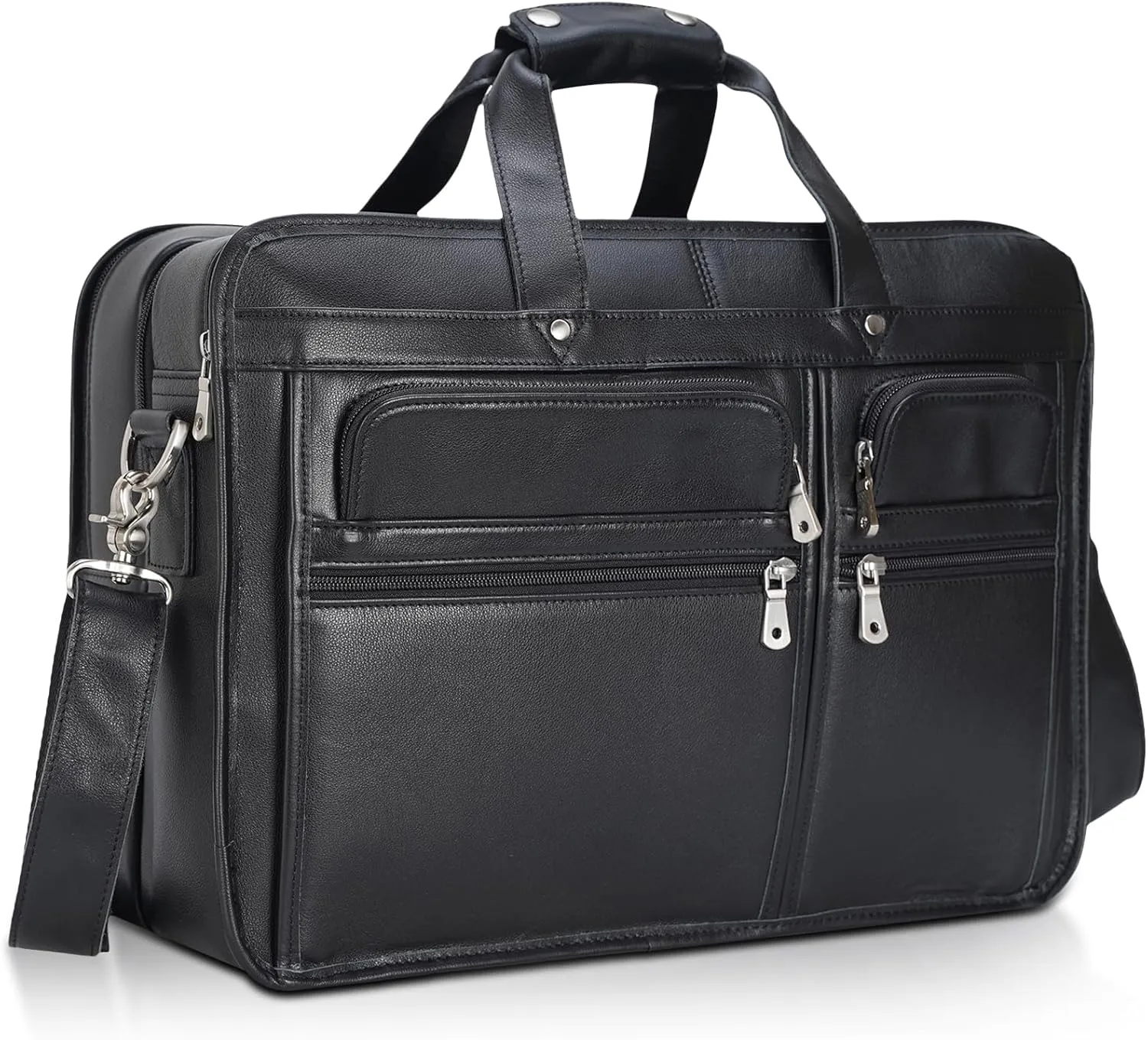 Polare 17'' Napa Leather Briefcase Laptop Attache Case Messenger Bag For Men Fits 15.6'' Laptop