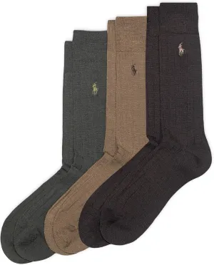 POLO RALPH LAUREN Merino Wool Dress Crew Socks - 3 Pair Pack - Breathable Wool & Heel-toe Reinforcement