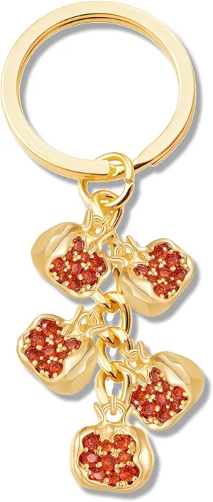 Pomegranate Keychain, Gold Pomegranates Pendant Key Ring Fashion 3d Fruit Accessories Charm For Women Purse Car Key