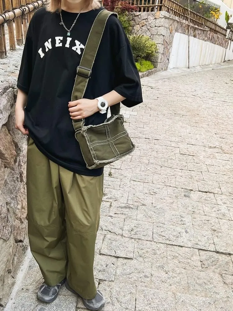 Pooyikoi Women Little Canvas Shoulder Bag Female Thick Cloth Small Messenger Bag Retro Vintage Crossbody Tote Bag