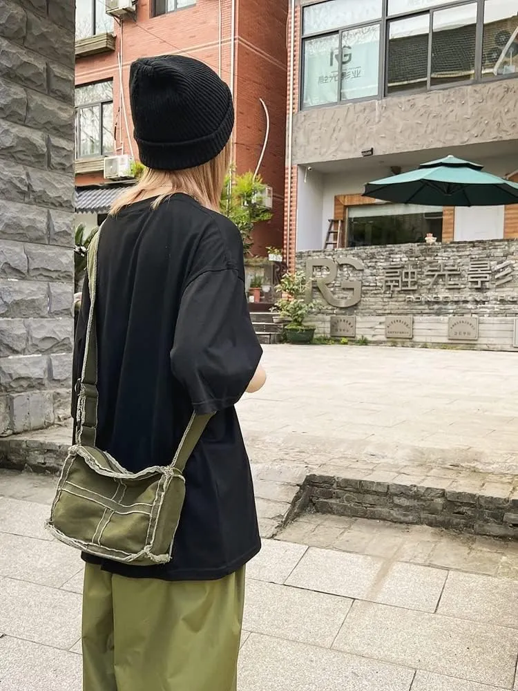 Pooyikoi Women Little Canvas Shoulder Bag Female Thick Cloth Small Messenger Bag Retro Vintage Crossbody Tote Bag