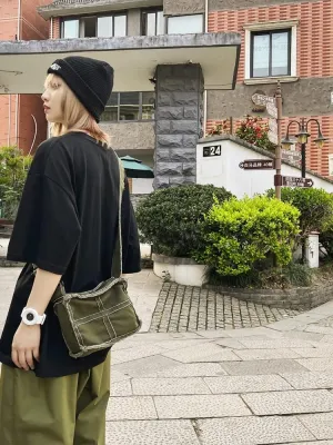 Pooyikoi Women Little Canvas Shoulder Bag Female Thick Cloth Small Messenger Bag Retro Vintage Crossbody Tote Bag