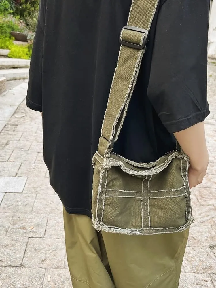 Pooyikoi Women Little Canvas Shoulder Bag Female Thick Cloth Small Messenger Bag Retro Vintage Crossbody Tote Bag