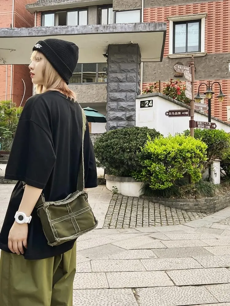 Pooyikoi Women Little Canvas Shoulder Bag Female Thick Cloth Small Messenger Bag Retro Vintage Crossbody Tote Bag