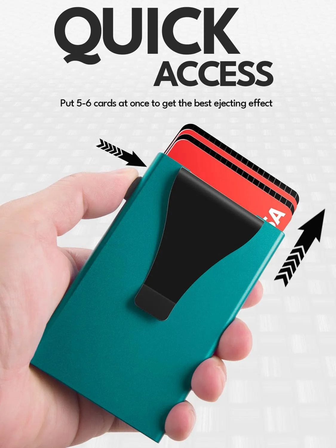 Pop Up Card Holder Wallet - Minimalist Slim Stealth Wallet for Men - RFID Blocking Mens Wallet with Money Clip Cash Pocket - Aluminum Metal Push Button Wallet for Notes, Coins(Green)
