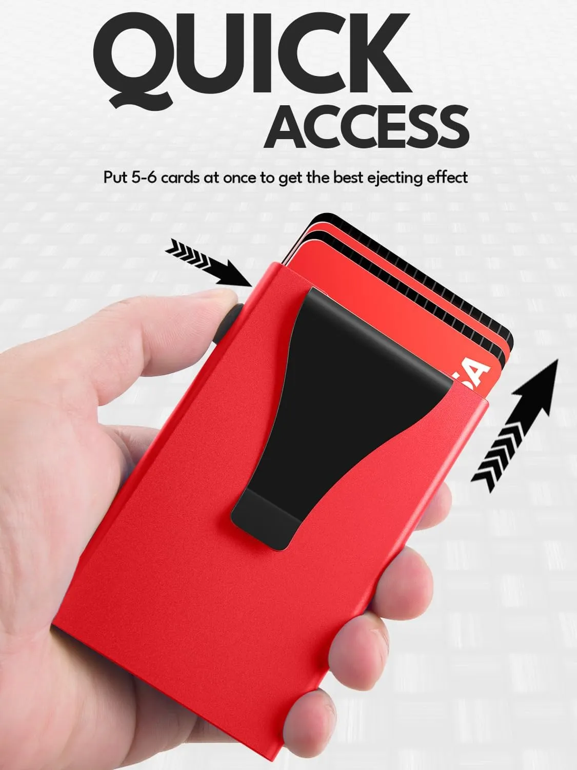 Pop Up Card Holder Wallet - Minimalist Slim Stealth Wallet for Men - RFID Blocking Mens Wallet with Money Clip Cash Pocket - Aluminum Metal Push Button Wallet for Notes, Coins(Red)