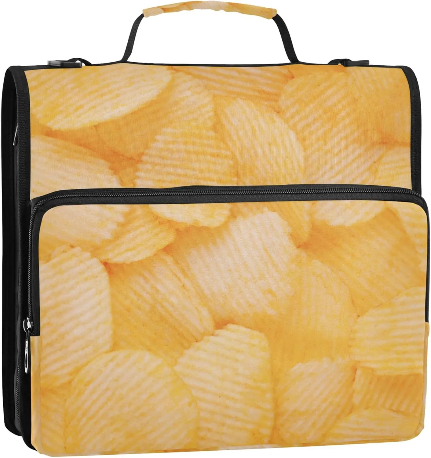 Potato Chips Food Zipper Binder, 1.5 inch 3 Ring Binder Organizer Bag with Shoulder Strap and Handle, Multi-Pocket, 500 Sheet Capacity