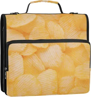 Potato Chips Food Zipper Binder, 1.5 inch 3 Ring Binder Organizer Bag with Shoulder Strap and Handle, Multi-Pocket, 500 Sheet Capacity