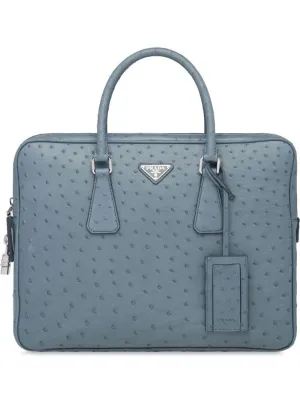 Prada - Leather Briefcase - men - Ostrich Leather/Leather - One Size - Blue
