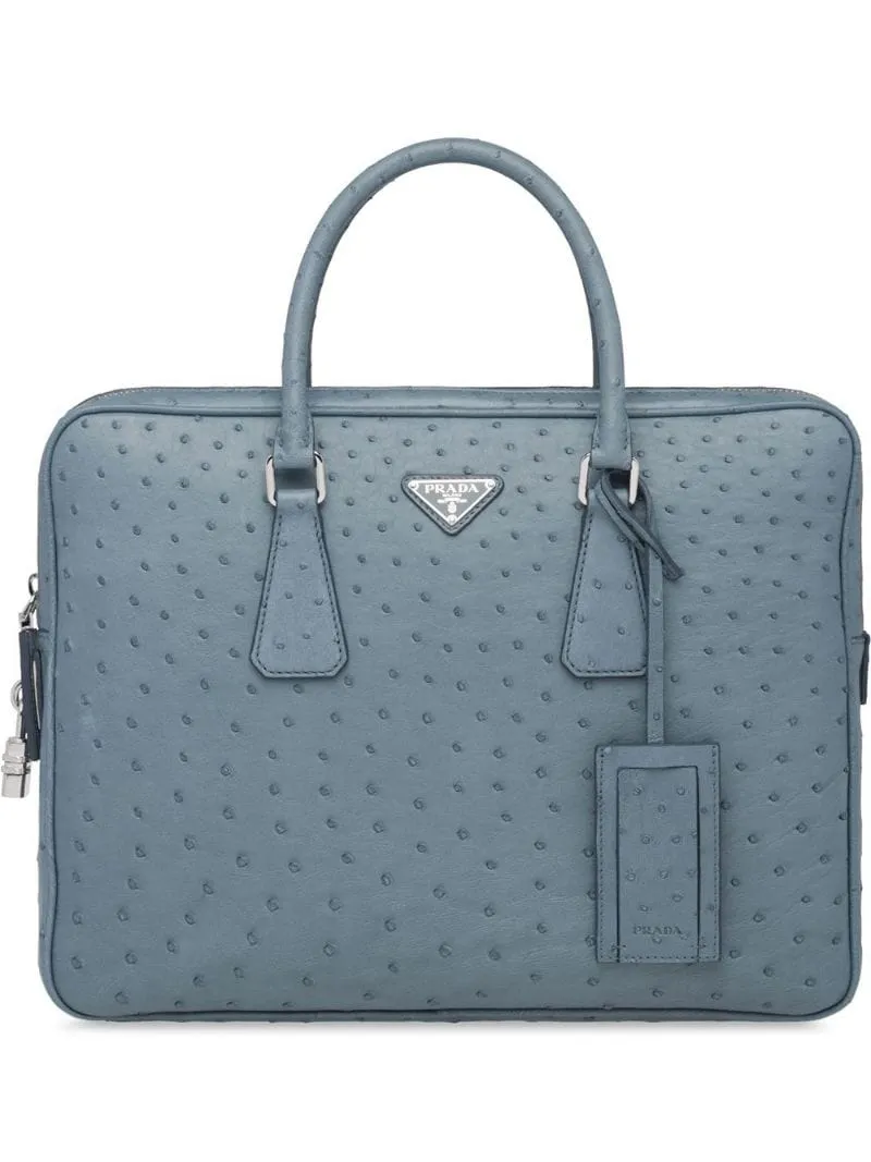 Prada - Leather Briefcase - men - Ostrich Leather/Leather - One Size - Blue