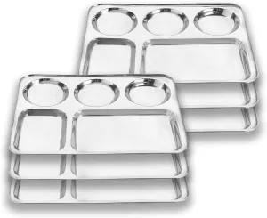Premium Stainless Steel Luxurious 5 In 1 Three Compartment Divided Dinner Plate/Partition Thali/Partition Plate -Set of 6