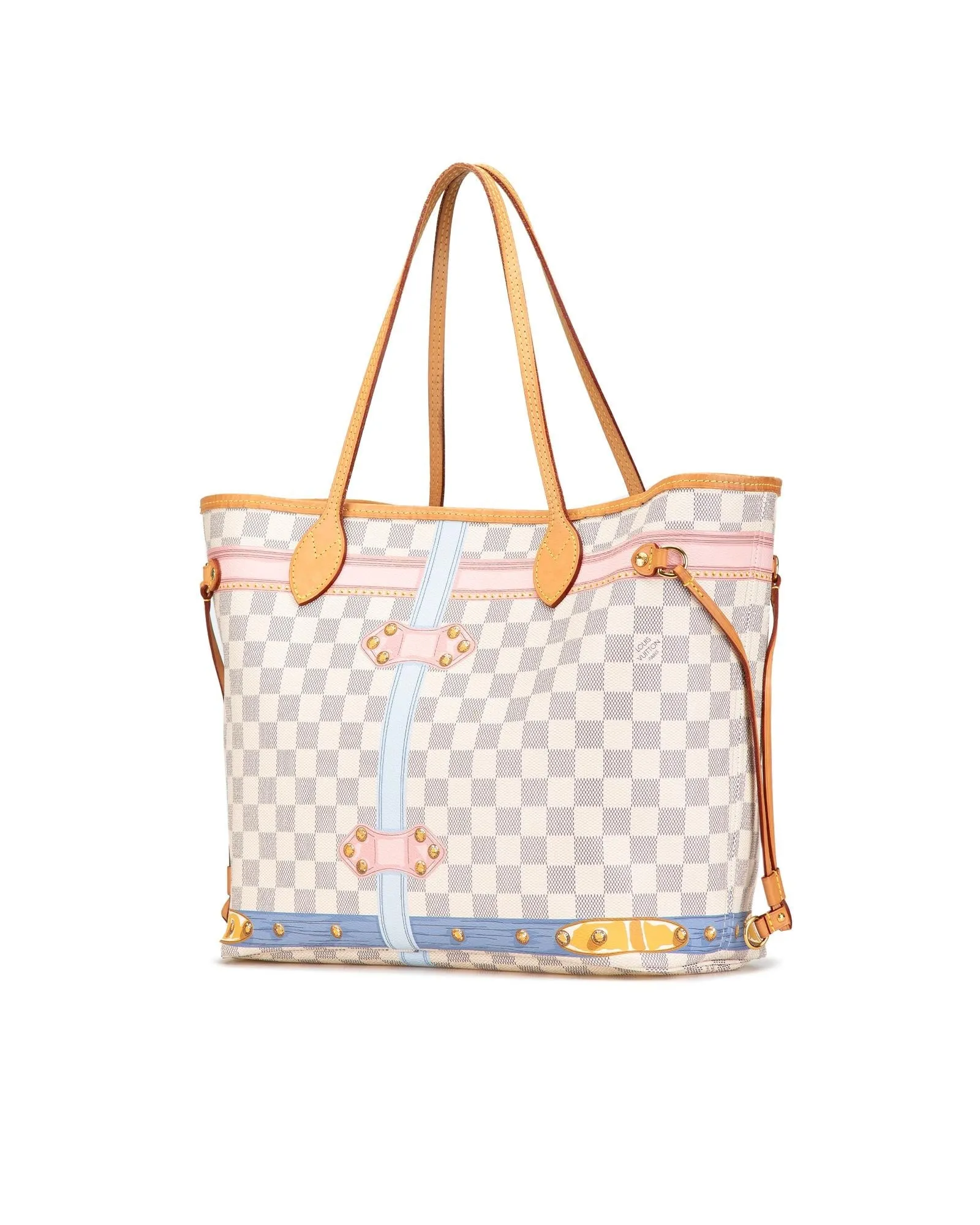Printed Canvas Tote Bag with Leather Trim and Interior Zip Pocket