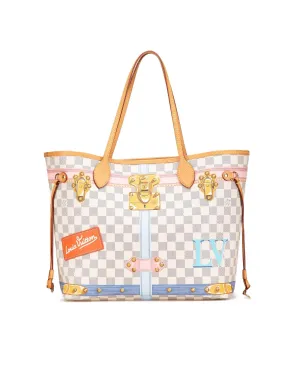 Printed Canvas Tote Bag with Leather Trim and Interior Zip Pocket