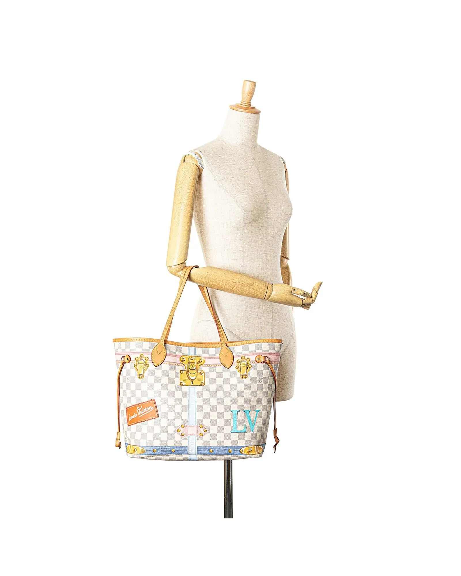 Printed Canvas Tote Bag with Leather Trim and Interior Zip Pocket