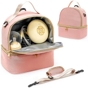 ProCase Breast Pump Bag, Double Layer Breastmilk Pump Backpack Breast Milk Carrier for Breastfeeding Nursing Mom Work, Travel, Daycare -Pink