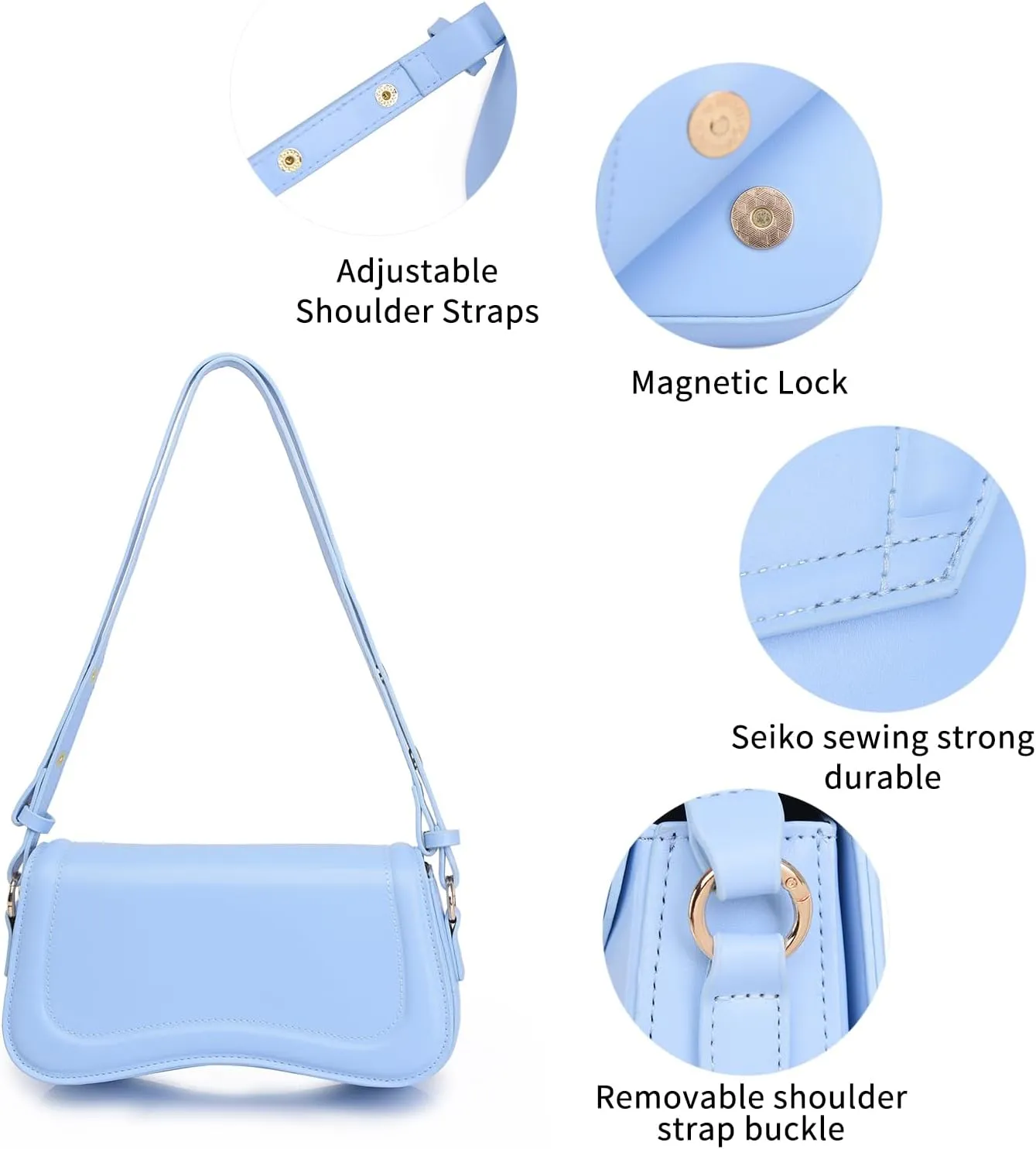 PU Leather Tote Bag for Women with 2 Removable Straps and Zipper Closure