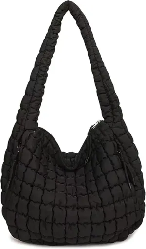 Puffer Hobo Bag for Women, Large Quilted Puffy Handbag, Lightweight Quilted Carryall Shoulder Bag for Work Travel Gym