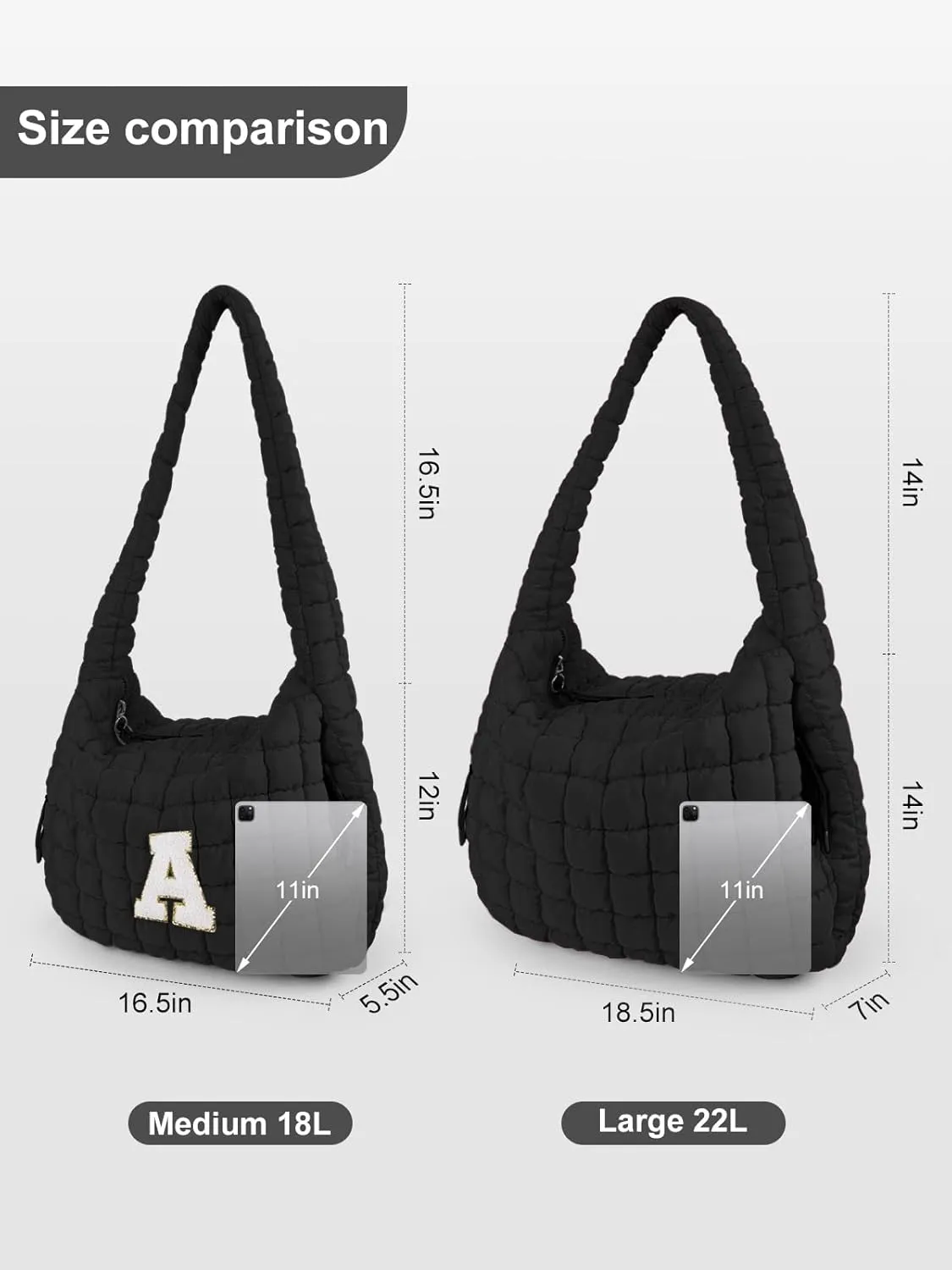 Puffer Tote Bag for Women initial Tote Bag Quilted Large Carryall Bag Puffy Cross-body Bag Hobo Handbags