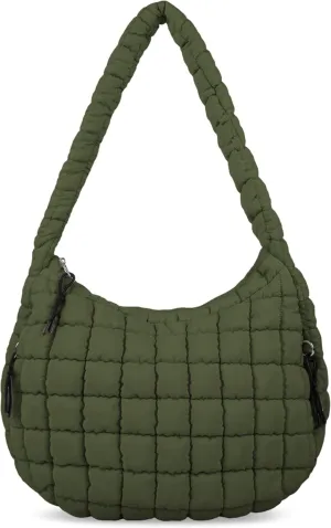 Puffer Tote Bag for Women, Large Quilted Tote Bag Puffy Crossbody Bag with Zipper, Nylon Quilted Carryall Bag Hobo Handbags