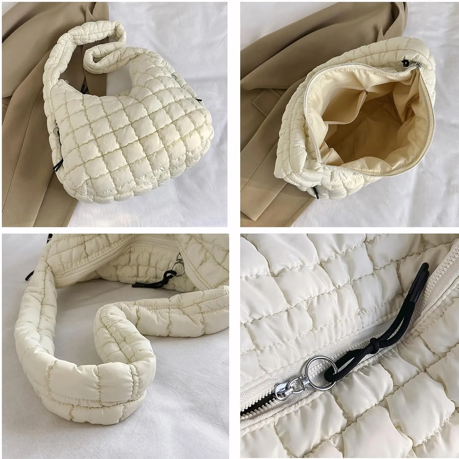 Puffer Tote Bag for Women Quilted Carryall Bags Large Crossbody Bag Puffy Shoulder Bag Lightweight Hobo Handbags