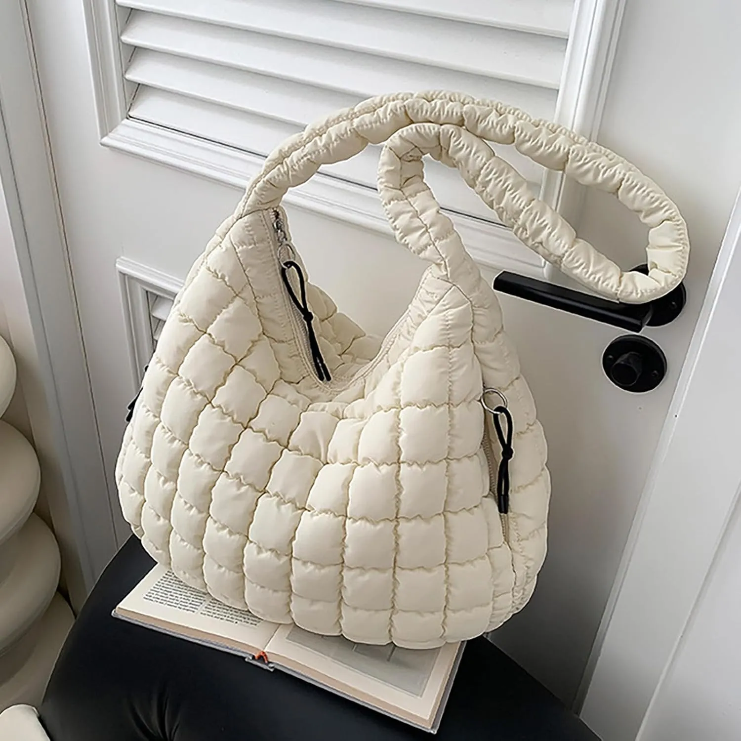 Puffer Tote Bag for Women Quilted Carryall Bags Large Crossbody Bag Puffy Shoulder Bag Lightweight Hobo Handbags