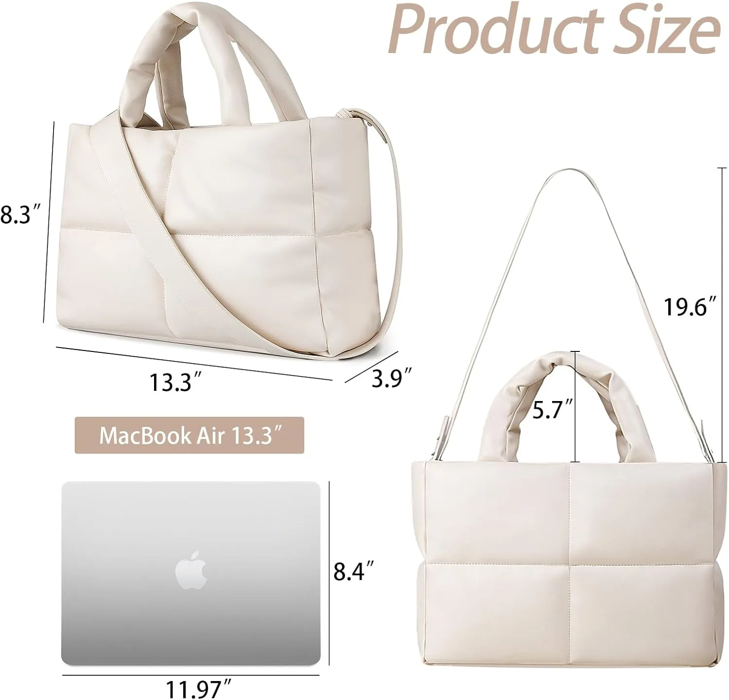 Puffer Tote Bag, Quilted Crossbody Bag with Zip, Top-Handle Shoulder Bags with Removable Strap, PU Leather Handbags for Women