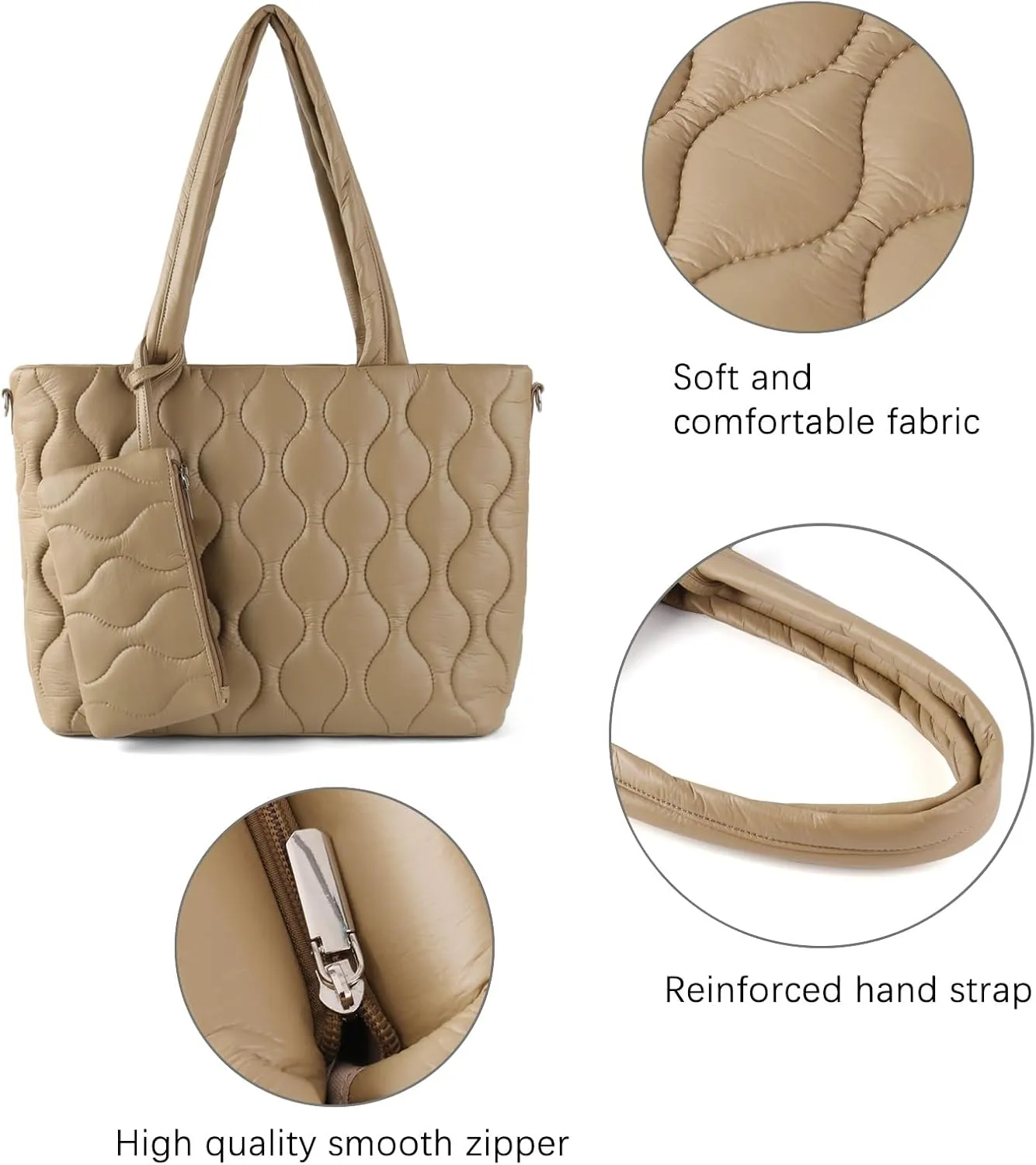 Puffer Tote Bag with zipper for Women, Large Quilted Handbags,Shoulder Bag,Top Handle Satchel for Travel,Work