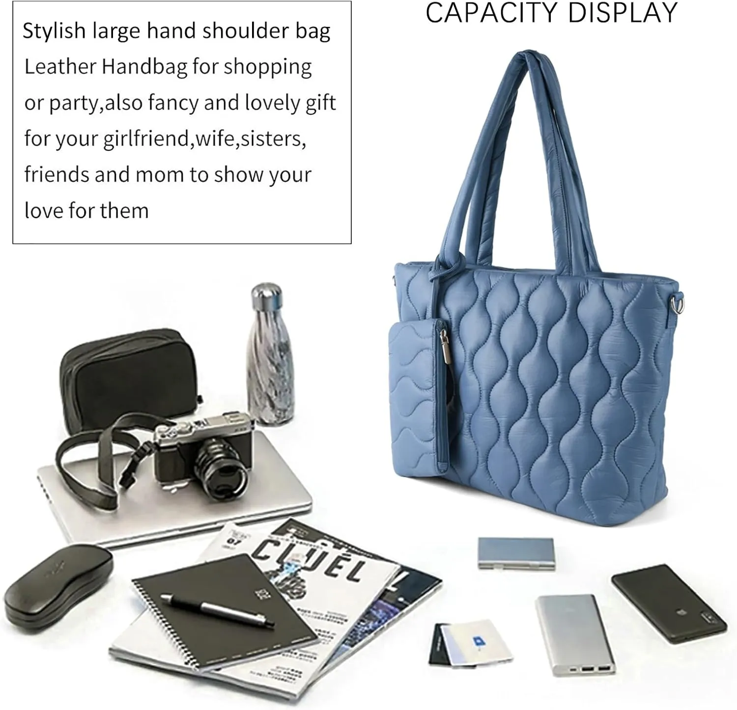 Puffer Tote Bag with zipper for Women, Large Quilted Handbags,Shoulder Bag,Top Handle Satchel for Travel,Work