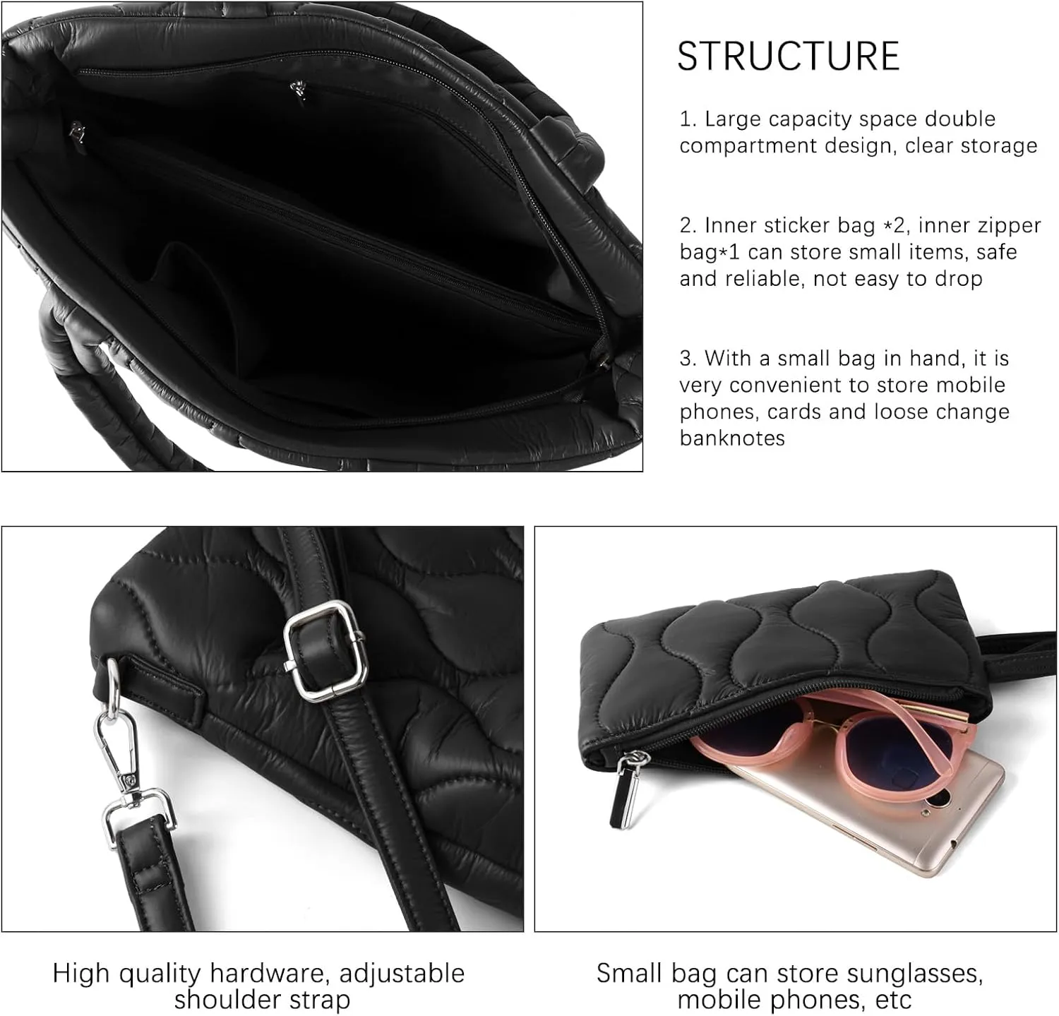 Puffer Tote Bag with zipper for Women, Large Quilted Handbags,Shoulder Bag,Top Handle Satchel for Travel,Work