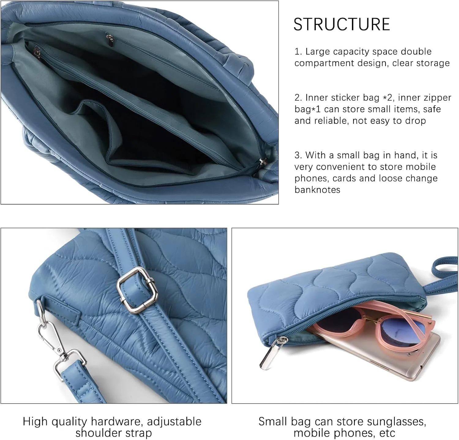 Puffer Tote Bag with zipper for Women, Large Quilted Handbags,Shoulder Bag,Top Handle Satchel for Travel,Work