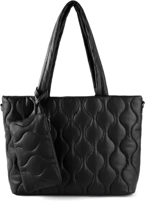 Puffer Tote Bag with zipper for Women, Large Quilted Handbags,Shoulder Bag,Top Handle Satchel for Travel,Work